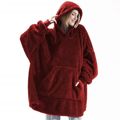 Cozy Oversized Double-Faced Fleece Hoodie Blanket with Large Pocket for Couples - Perfect Warmth for Men and Women!