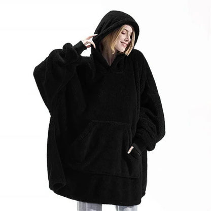 Cozy Oversized Double-Faced Fleece Hoodie Blanket with Large Pocket for Couples - Perfect Warmth for Men and Women!